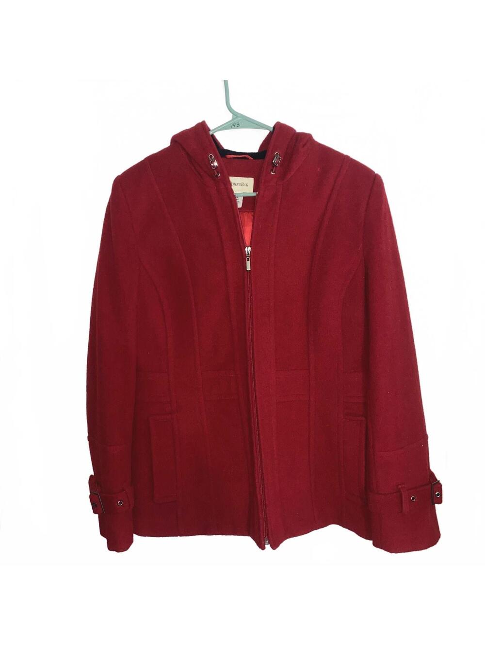 Vintage St. John's Bay Wool Cashmere Blend Red Hooded Coat Jacket Medium